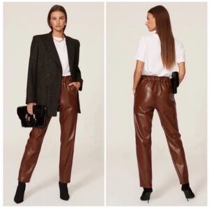 NWT Anine Bing Colton Faux Leather Track Pants Brown